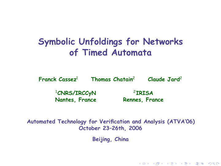 symbolic unfoldings for networks of timed automata