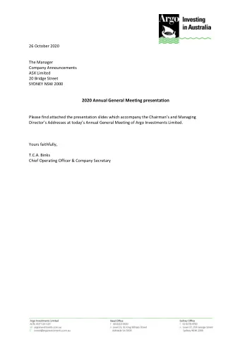 2020 Annual General Meeting presentation  Please find attached the presentation slides which