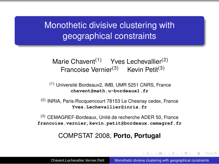 monothetic divisive clustering with geographical