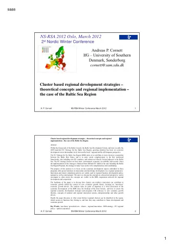 NS-RSA 2012 Oslo, March 2012 2 st Nordic Winter Conference  Andreas P. Cornett  IfG  University