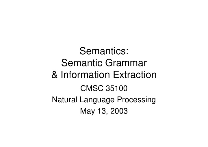 semantics semantic grammar information extraction