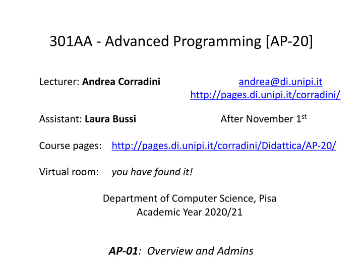 301aa advanced programming ap 20