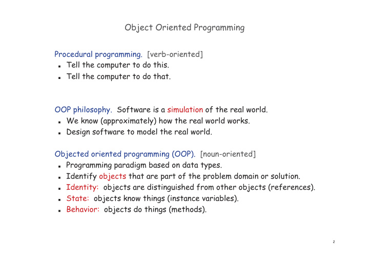 object oriented programming