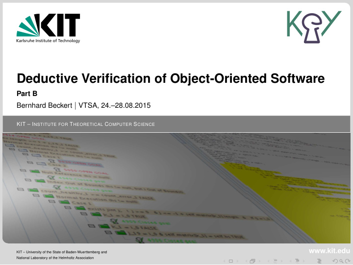 deductive verification of object oriented software