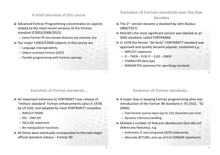 evolution of fortran standards over the few