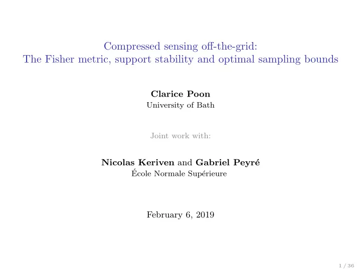 compressed sensing off the grid the fisher metric support