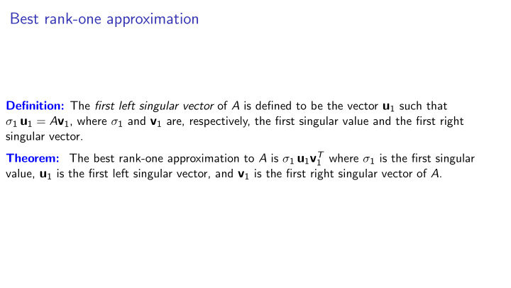 best rank one approximation