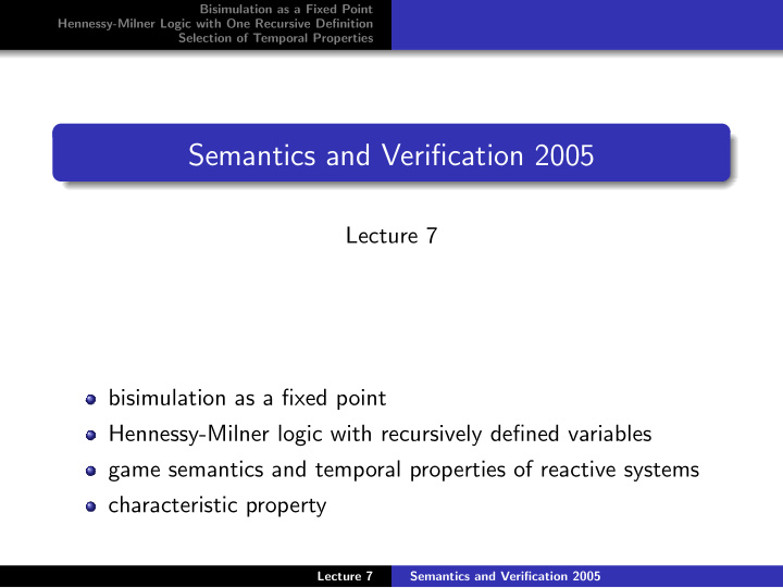 semantics and verification 2005