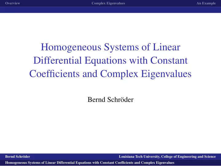 homogeneous systems of linear differential equations with