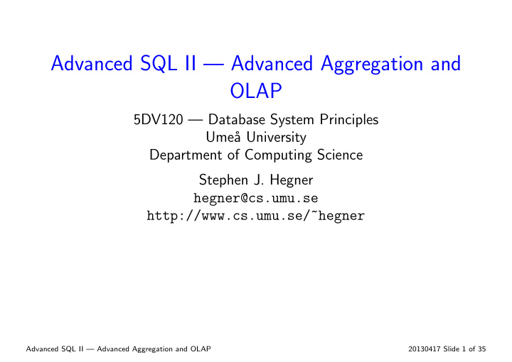 advanced sql ii advanced aggregation and olap