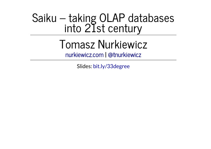 saiku saiku taking taking olap olap databases databases