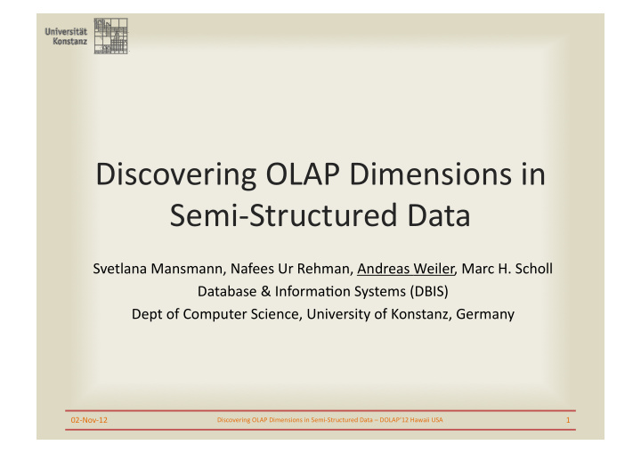 discovering olap dimensions in semi structured data