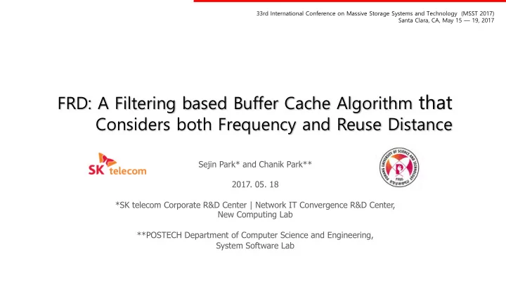 frd a filtering based buffer cache algorithm that