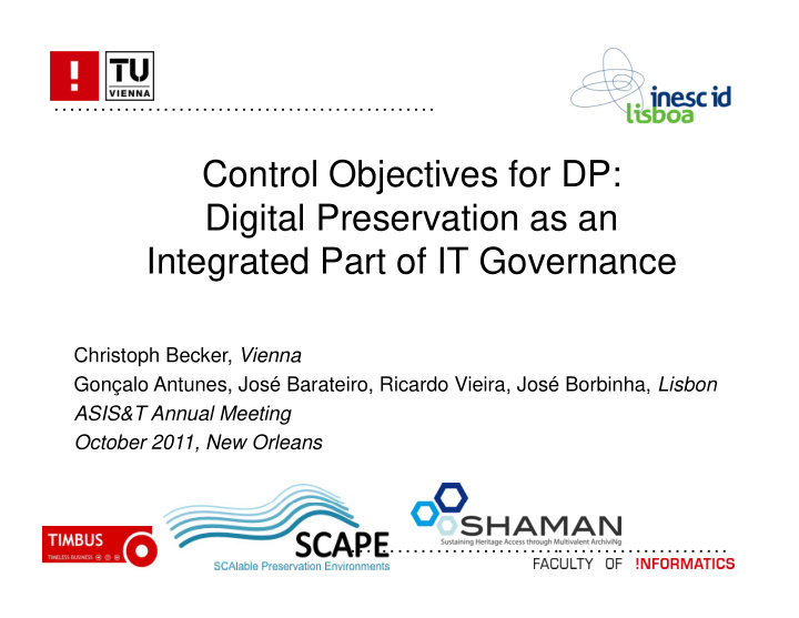 control objectives for dp j digital preservation as an