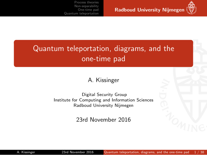quantum teleportation diagrams and the one time pad