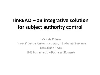 for subject authority control  Victoria Frncu Carol I Central University Library