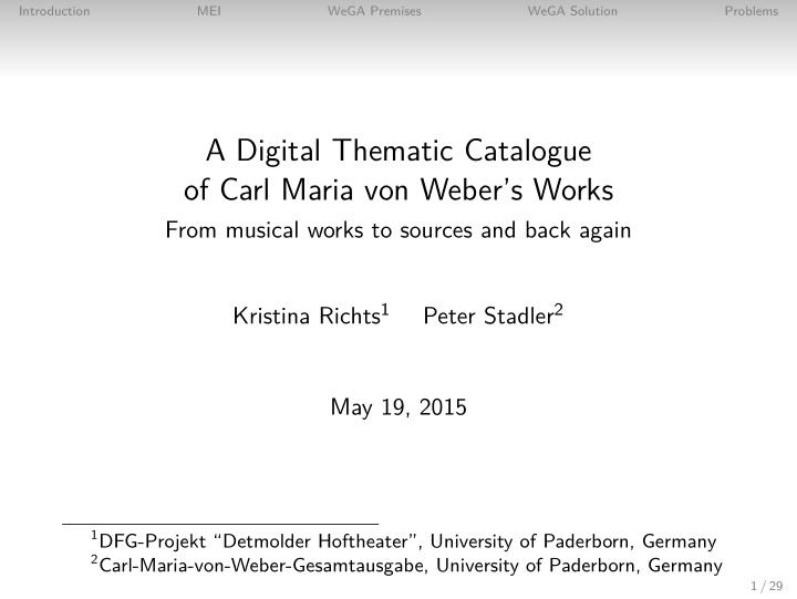 a digital thematic catalogue of carl maria von weber s