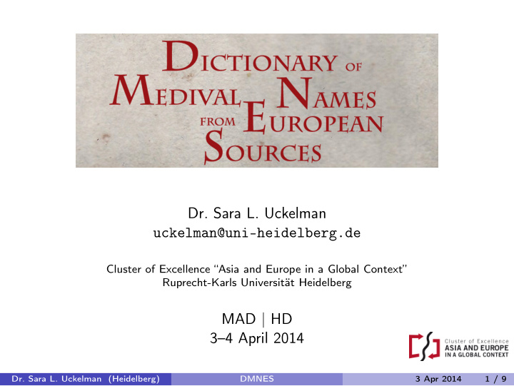 dr sara l uckelman uckelman uni heidelberg de