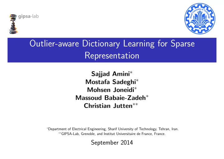 outlier aware dictionary learning for sparse
