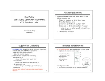 Acknowledgement HashTable   The set of slides have used materials from the  following resources