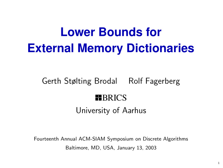 lower bounds for external memory dictionaries