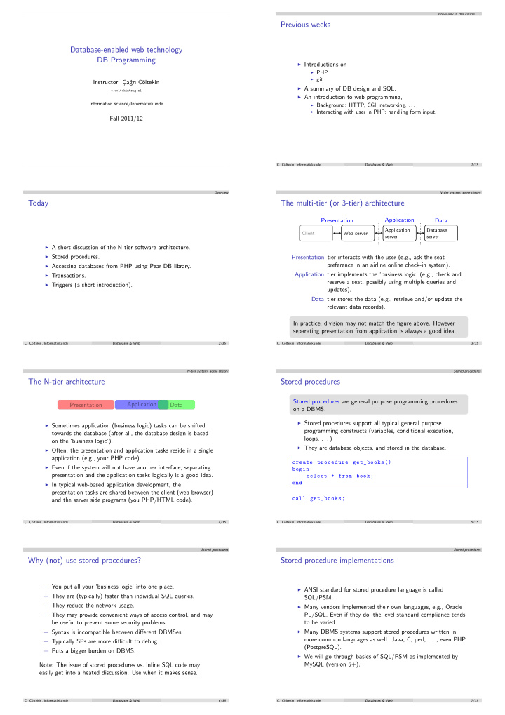 previous weeks database enabled web technology db