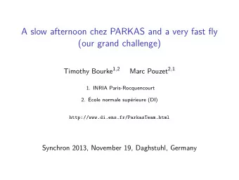 A slow afternoon chez PARKAS and a very fast fly  (our grand challenge) Timothy Bourke 1 , 2 Marc