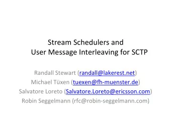 Stream Schedulers and  User Message Interleaving for SCTP  Randall Stewart (randall@lakerest.net)
