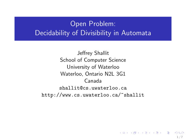 open problem decidability of divisibility in automata