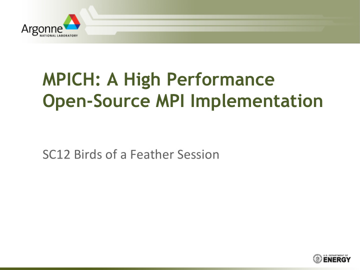 mpich a high performance open source mpi implementation