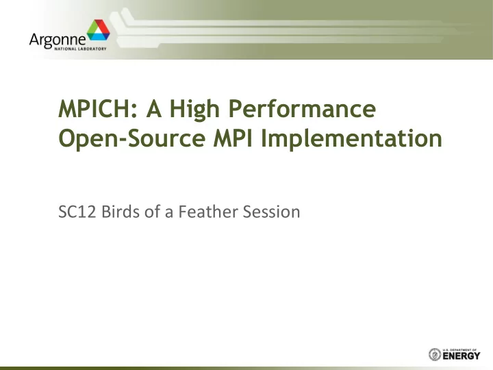 mpich a high performance open source mpi implementation