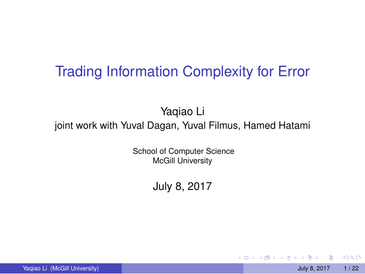 trading information complexity for error