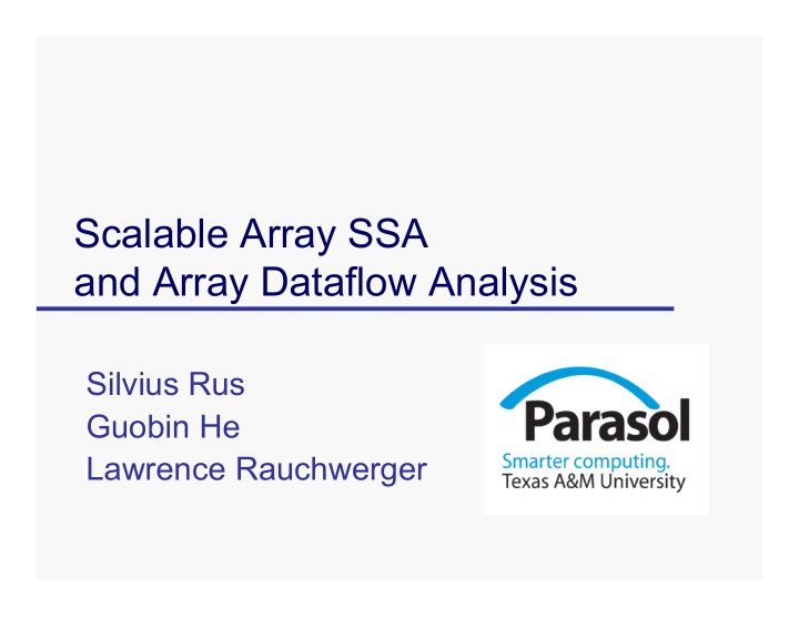 scalable array ssa and array dataflow analysis