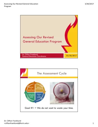 Assessing Our Revised  General Education Program  Dr. Clifton Franklund,  03/30/2017  General