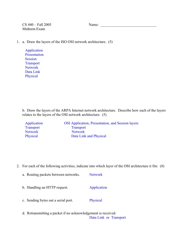 cs 440 fall 2005 name midterm exam 1 a draw the layers of