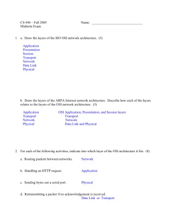 CS 440  Fall 2005  Name:  ______________________________  Midterm Exam 1. a.  Draw the layers of