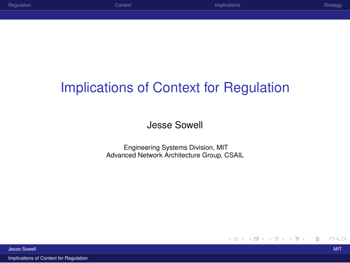 implications of context for regulation