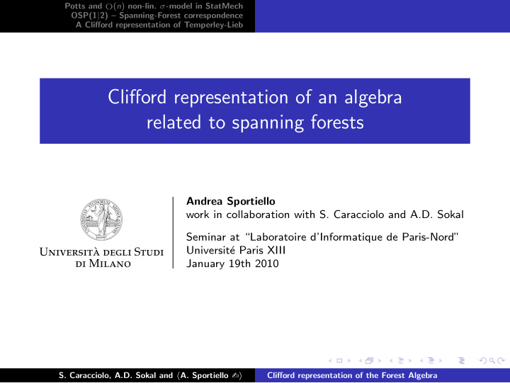 clifford representation of an algebra related to spanning