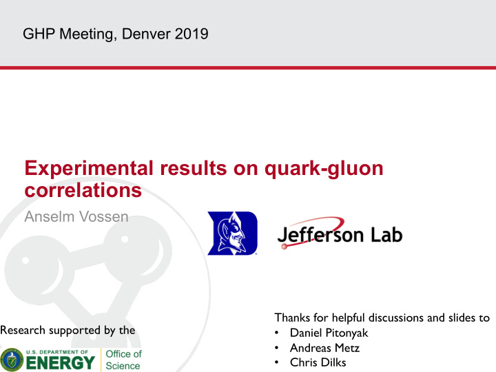 experimental results on quark gluon correlations