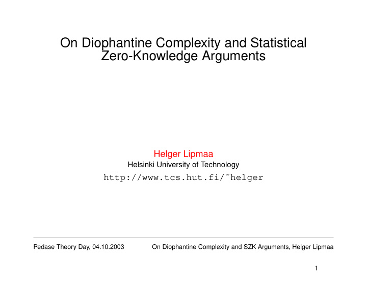 on diophantine complexity and statistical zero knowledge