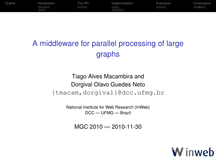 a middleware for parallel processing of large graphs