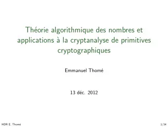 Th  eorie algorithmique des nombres et  applications `  a la cryptanalyse de primitives