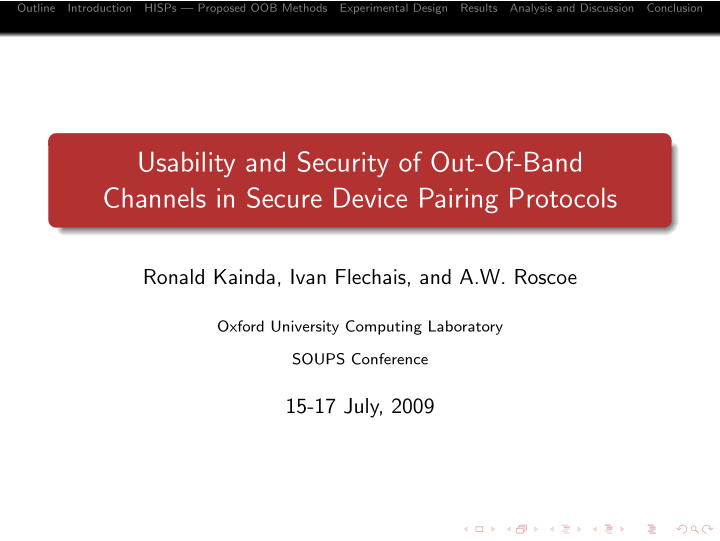 usability and security of out of band channels in secure