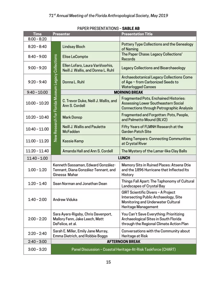 71 st annual meeting of the florida anthropological