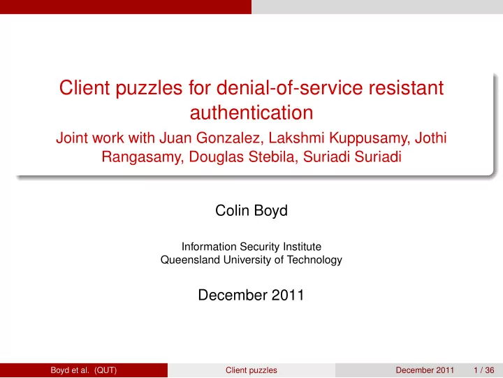 client puzzles for denial of service resistant