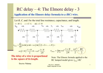RC delay  4: The Elmore delay - 3  Application of the Elmore delay formula to a (RC) wire. Let R