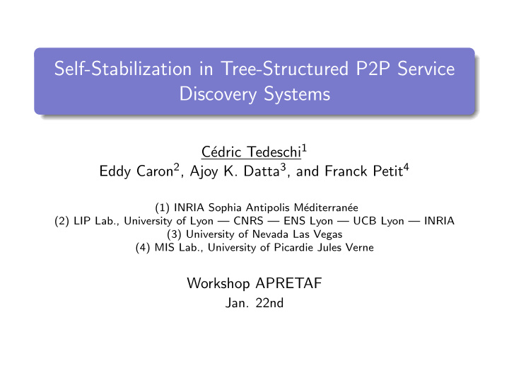 self stabilization in tree structured p2p service