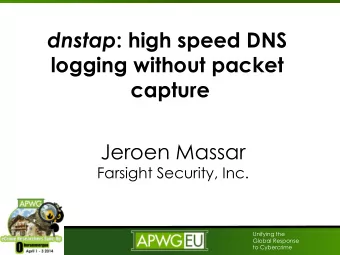 dnstap : high speed DNS  logging without packet  capture  Jeroen Massar Farsight Security, Inc.