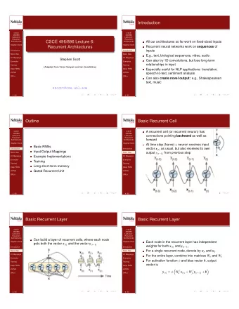 Introduction  CSCE  CSCE  496/896  496/896  Lecture 6:  Lecture 6:  Recurrent  Recurrent  CSCE