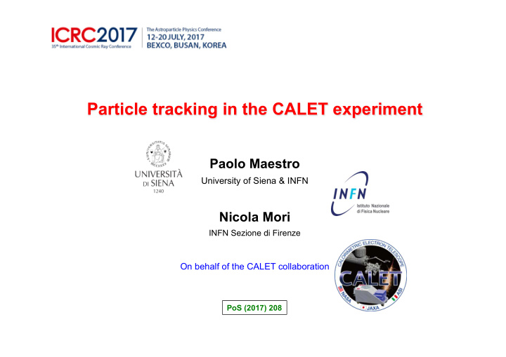 particle tracking in the calet experiment paolo maestro